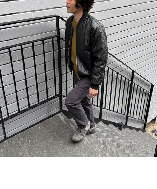 フェイクレザー中綿キルトブルゾン