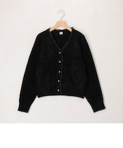 ラメモール前立てフリル付きカーディガン