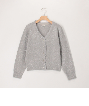 ラメモール前立てフリル付きカーディガン