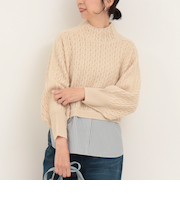 ケーブル柄ジャガード布帛ドッキングプルオーバー