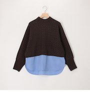 ケーブル柄ジャガード布帛ドッキングプルオーバー