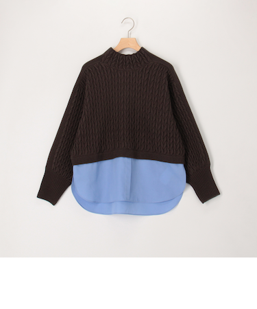 ケーブル柄ジャガード布帛ドッキングプルオーバー