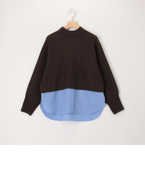 ケーブル柄ジャガード布帛ドッキングプルオーバー