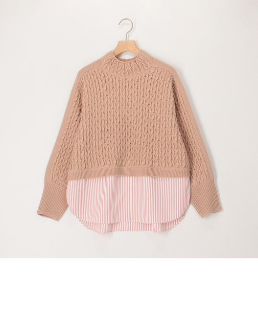 ケーブル柄ジャガード布帛ドッキングプルオーバー