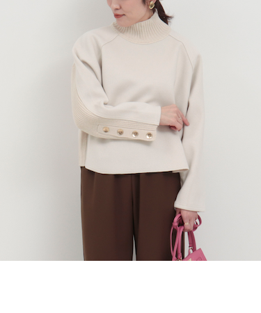 カットソー×畦ニットプルオーバー