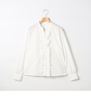 前立てフリルノーカラーブラウス