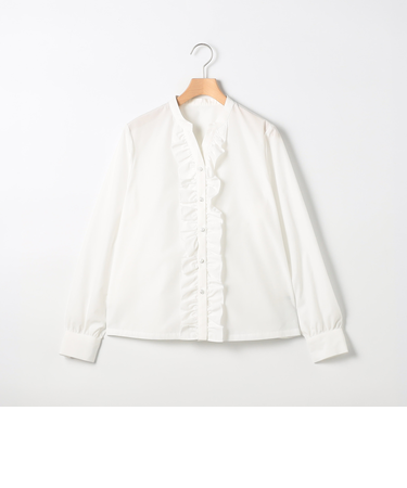 前立てフリルノーカラーブラウス