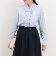 前立てフリルノーカラーブラウス