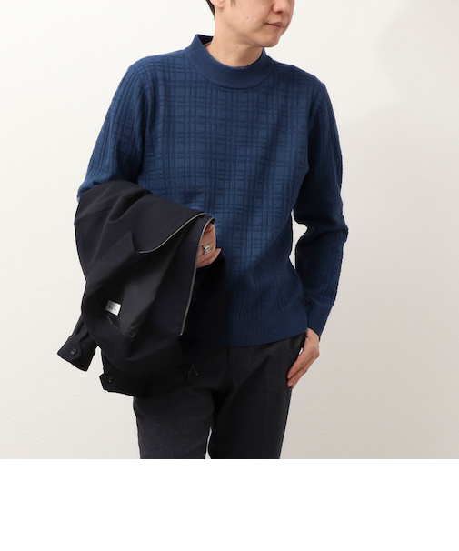 グレンチェック モックネックニット