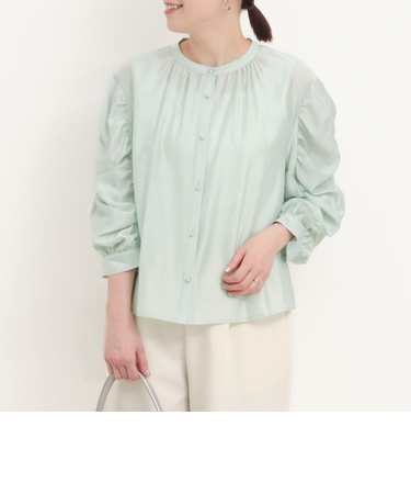 シルキーローン袖ギャザーブラウス