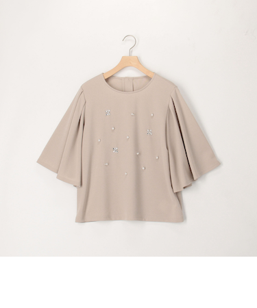 カットジョーゼットパールビジューブラウス