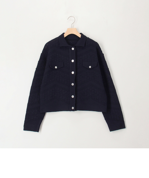 クロシェレース風衿付きカーディガン