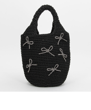 ビジューリボンコード編みトートバッグ