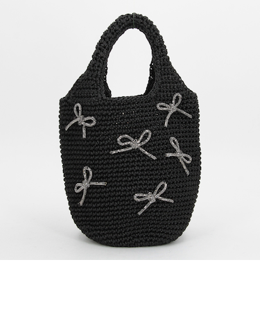 ビジューリボンコード編みトートバッグ