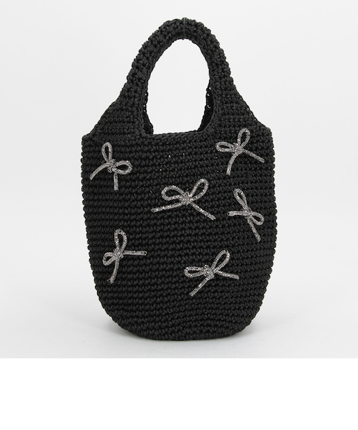 ビジューリボンコード編みトートバッグ