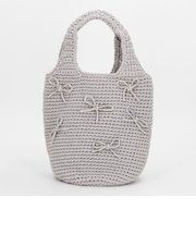 ビジューリボンコード編みトートバッグ