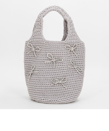 ビジューリボンコード編みトートバッグ