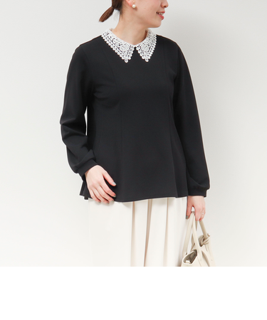 カットジョーゼット襟レースブラウス（襟取り外し可能）