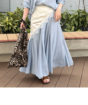 シアーデニムパネルフレアスカート