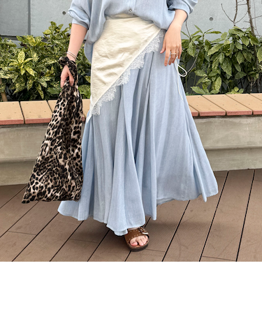 シアーデニムパネルフレアスカート