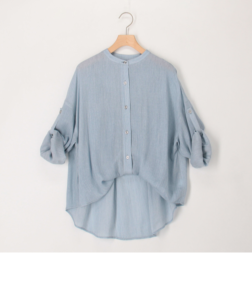 シアーデニムバンドカラーシャツ