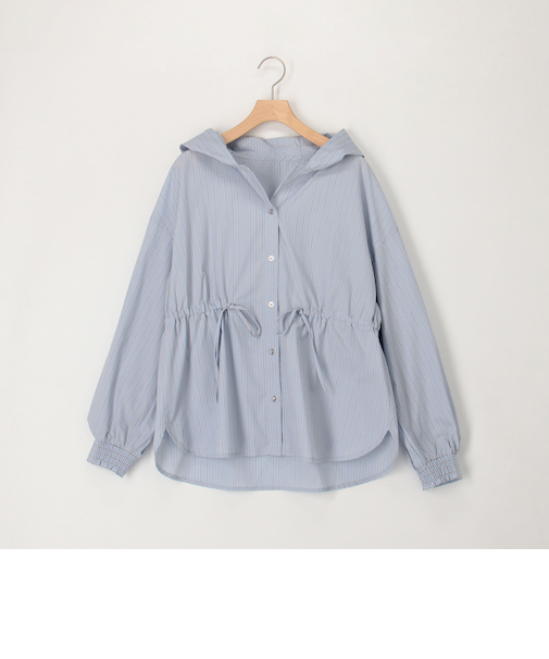 フード付きストライプシャツ