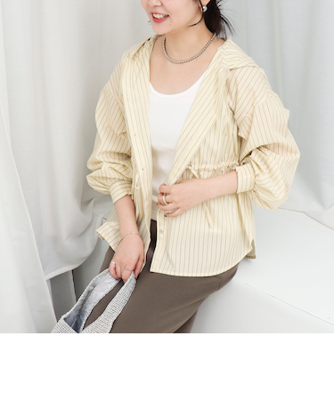 フード付きストライプシャツ
