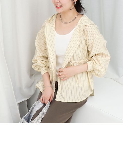 フード付きストライプシャツ