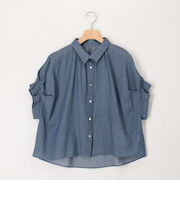 《セットアップ対応》シアーデニム袖タックブラウス