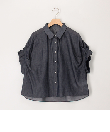 《セットアップ対応》シアーデニム袖タックブラウス