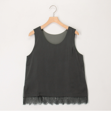 サテン×スムース裾レースタンクトップ