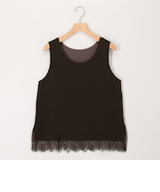 サテン×スムース裾レースタンクトップ