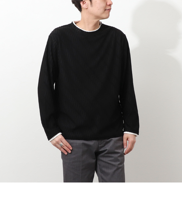 ウェーブ柄ジャガード　ダブルネック　ロンＴ