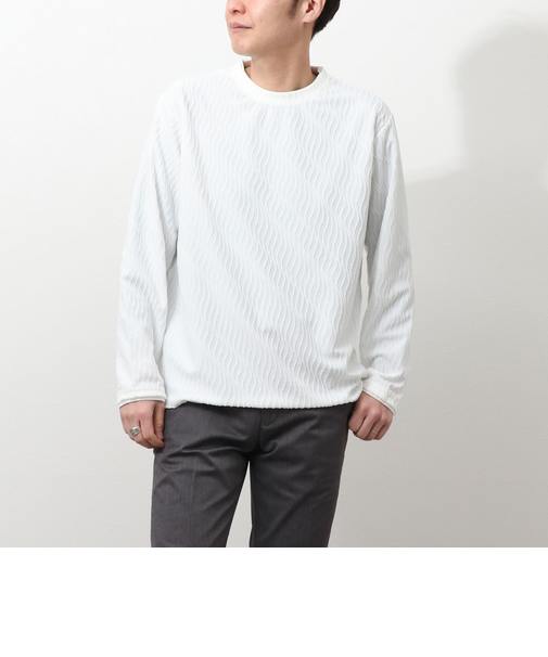 ウェーブ柄ジャガード　ダブルネック　ロンＴ