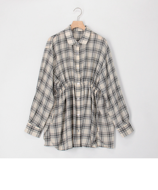 ウエスト絞りチェックシャツ