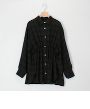 ウエスト絞りチェックシャツ