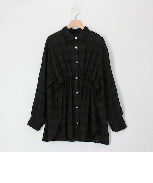 ウエスト絞りチェックシャツ