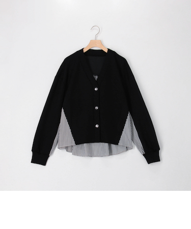 カット×シャツ切替Vネックカーディガン