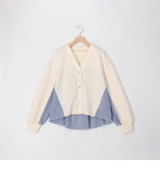 カット×シャツ切替Vネックカーディガン