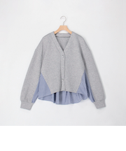 カット×シャツ切替Vネックカーディガン