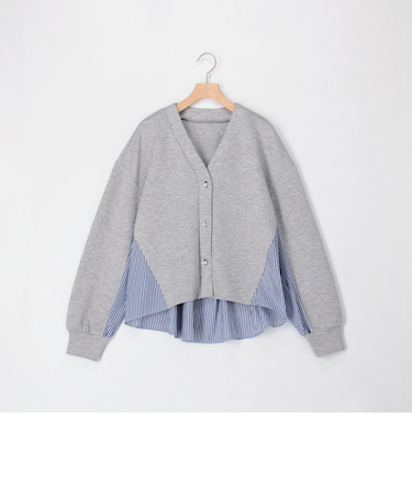 カット×シャツ切替Vネックカーディガン