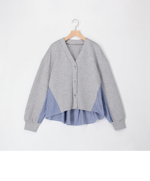 カット×シャツ切替Vネックカーディガン