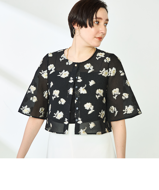 《セットアップ対応》ラメフラワージャガードブラウス