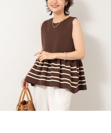 《セットアップ対応》ミラノリブペプラムプルオーバーニット