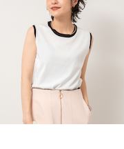 《アンサンブル対応/手洗い可能》綿ポリノースリーブプルオーバーニット