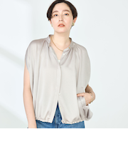 ハンマーサテンケープブラウス