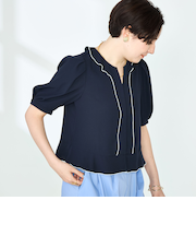 ストレッチジョーゼット配色フリルブラウス