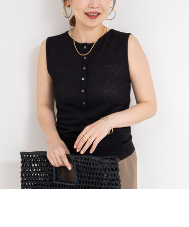 《アンサンブル対応》シアーワッフルヘンリーノースリーブ2WAYプルオーバーカットソー