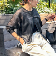 《手洗い可能》シアーブロックチェック2WAYクルーネックカーディガン