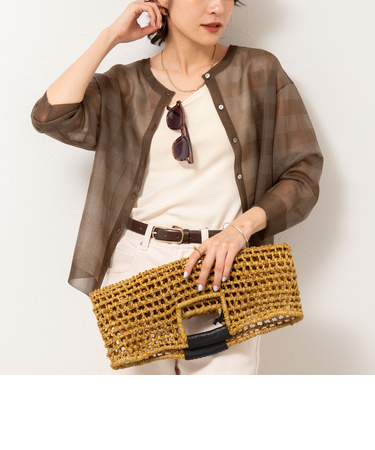 《手洗い可能》シアーブロックチェック2WAYクルーネックカーディガン